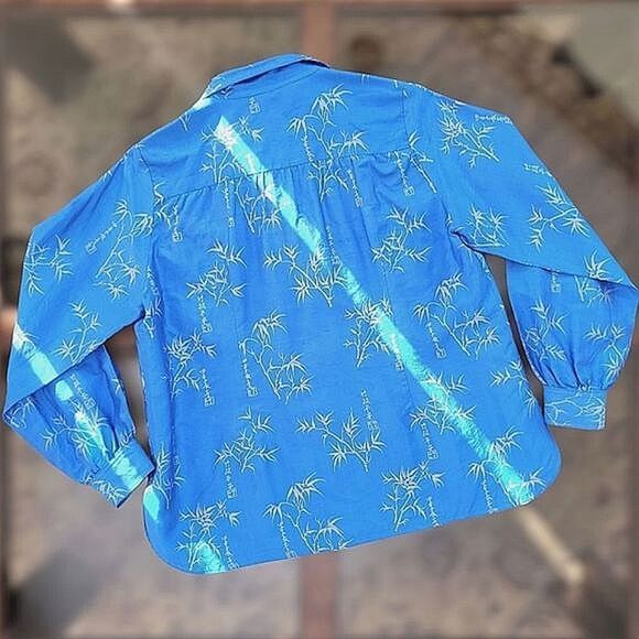 Vtg raw silk blue bamboo print skirt set - Picture 7 of 16